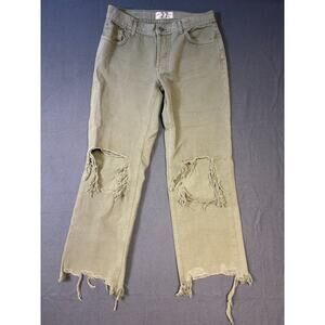 We The Free Maggie Straight Jeans Mid Rise Distressed W/ Raw Hem Green Size 27